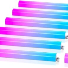 Govee Glide RGBIC smart wall lights arranged in an L-shape on a dark wall, displaying multiple vibrant colors.