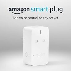 Amazon Smart Plug connected to a wall outlet, compatible with Alexa