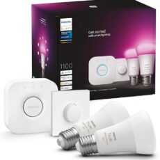 Philips Hue Smart Light Bulb Starter Kit with smart button and two bulbs