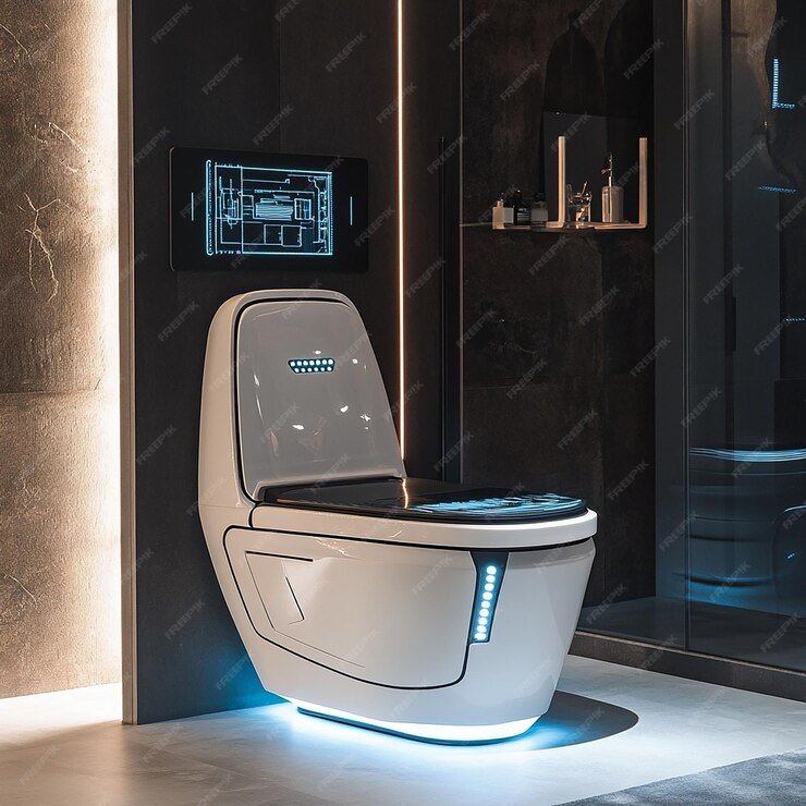 High-tech smart toilet and digital display screen