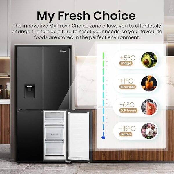 Illustration of My Fresh Choice temperature zones in Hisense RQ5P470SMFE refrigerator