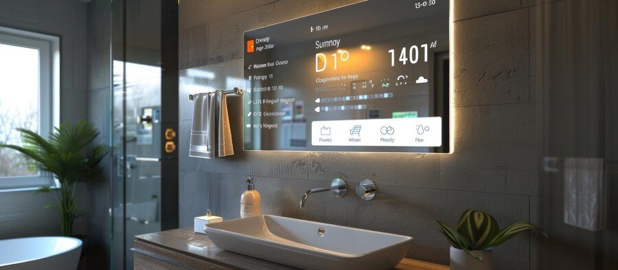 A smart thermostat installed in a bathroom setting