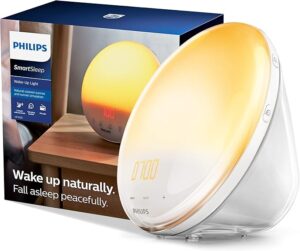 Philips Smartbedroom Wake-Up Light with retail box showing sunrise simulation device