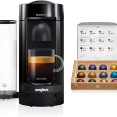 Nespresso VertuoPlus coffee maker with 1.8L water tank, brewing espresso and coffee